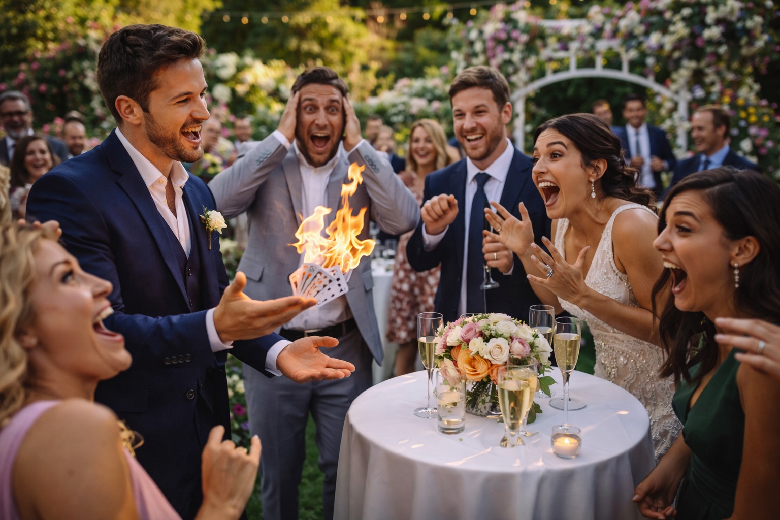 Magician performing at wedding